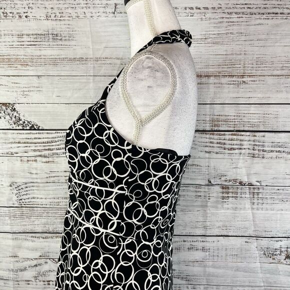 AB Studio Halter Dress size 6 Black White Circles Wedding Guest Beach Vacation - Picture 9 of 15